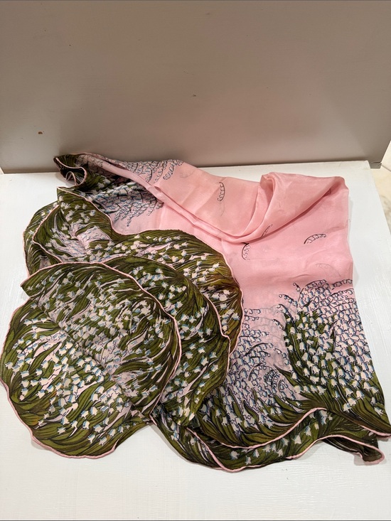 Carool Stanley Accessories - Carol Stanley Pink Botanical Print Silk Scarf made in Japan VINTAGE